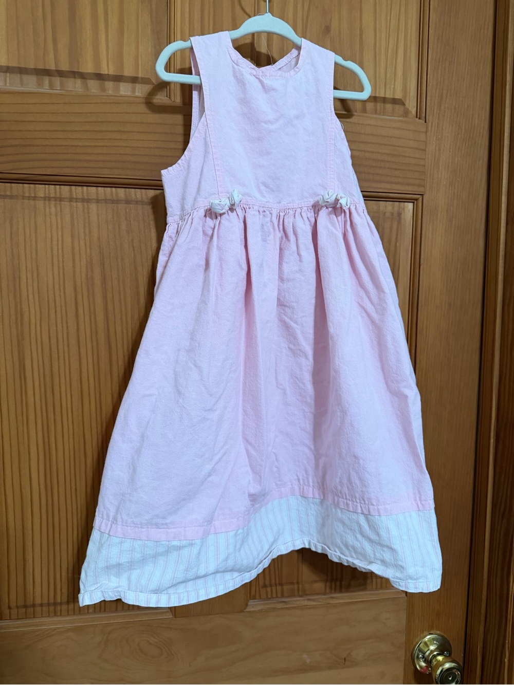 Made in USA Girls' Pink Sleeveless Cotton Tank Dress with White Hem
